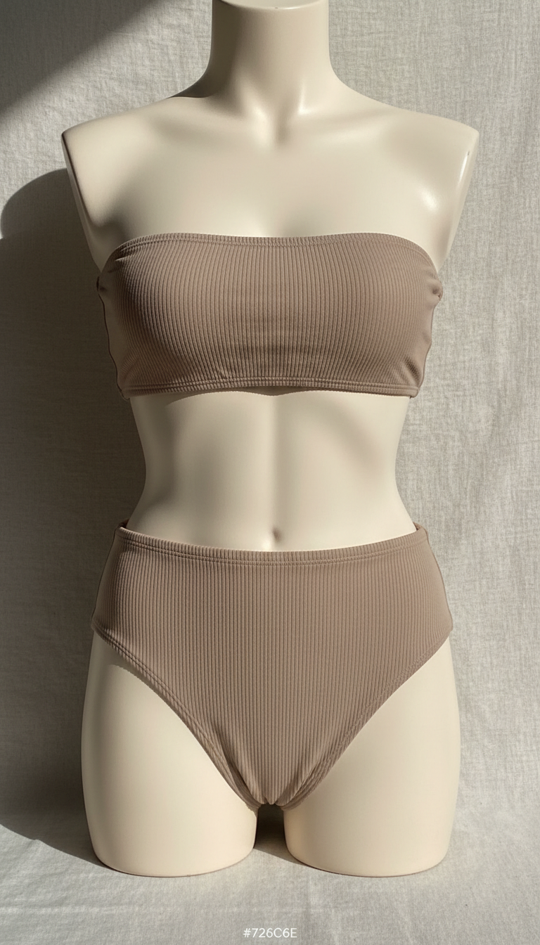 Taupe Bandeau Two-Piece Swimsuit